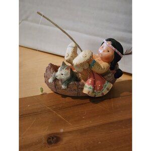 Enesco Friends Of The Feather Indian Boy With Canoe Figurine